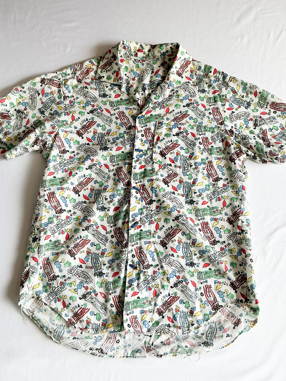 Music Teacher Shirt Novelty Print Short Sleeve Hand Made Colored Pencil Button M - Picture 1 of 9
